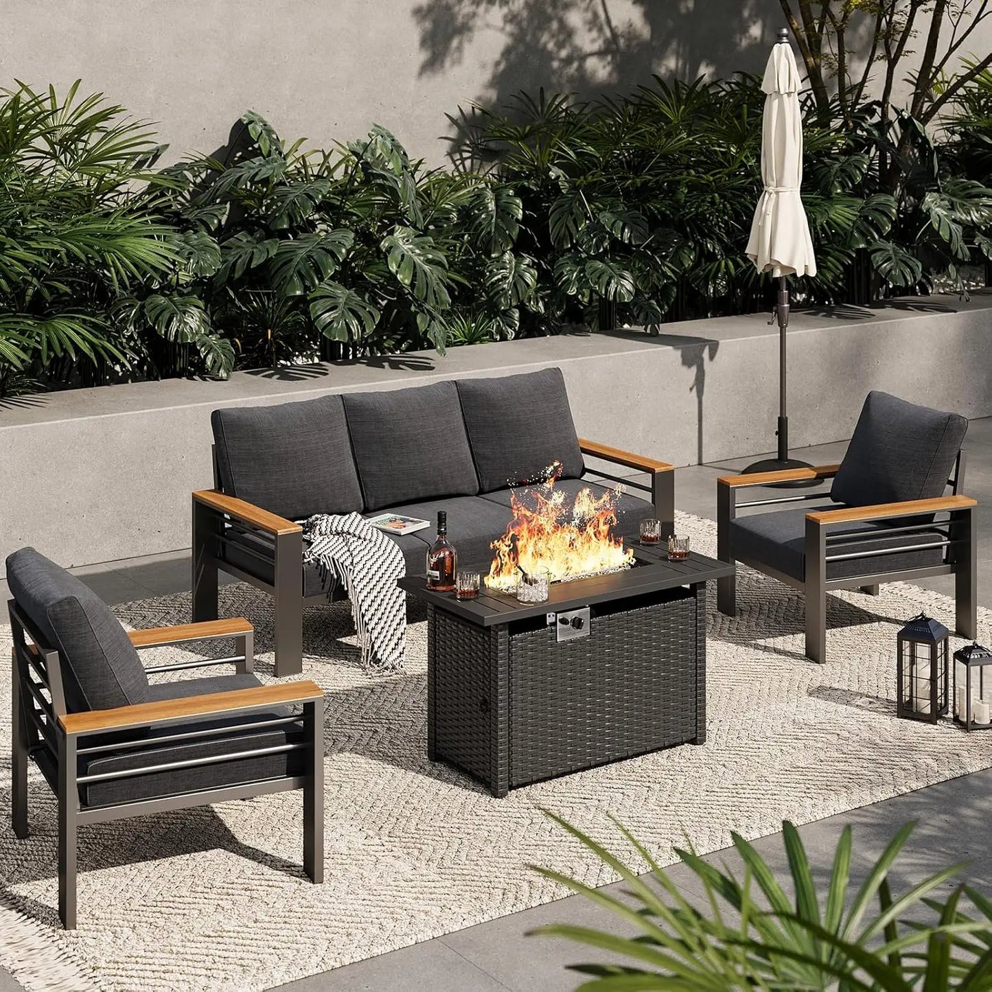 Aluminum Outdoor Patio Furniture Set With Sectional And Coffee Table