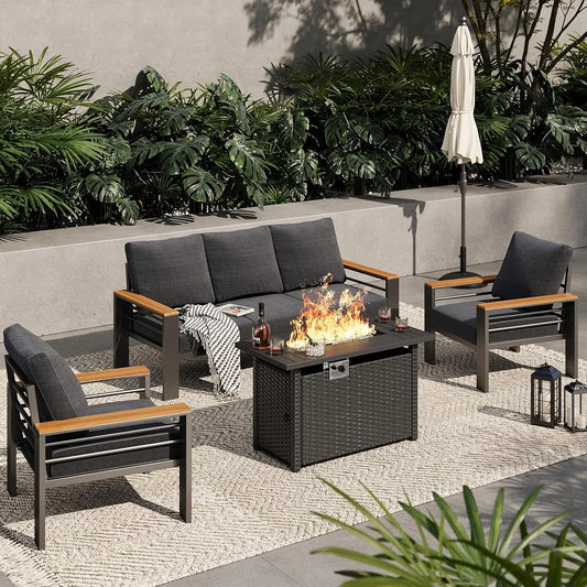 Aluminum Outdoor Patio Furniture Set With Sectional And Coffee Table