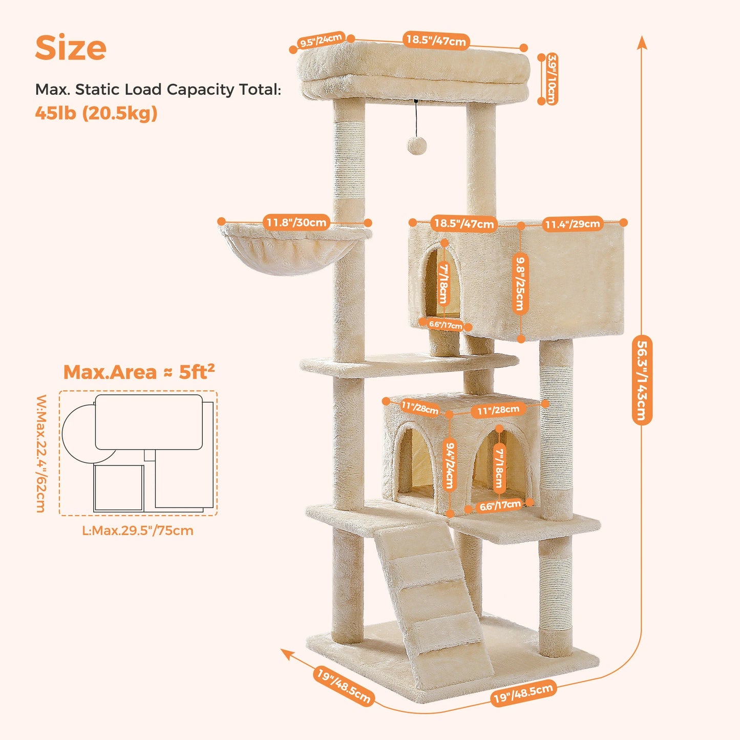 PAWZ Road Cat Tree With Toy Tower Plush Perch Hammock