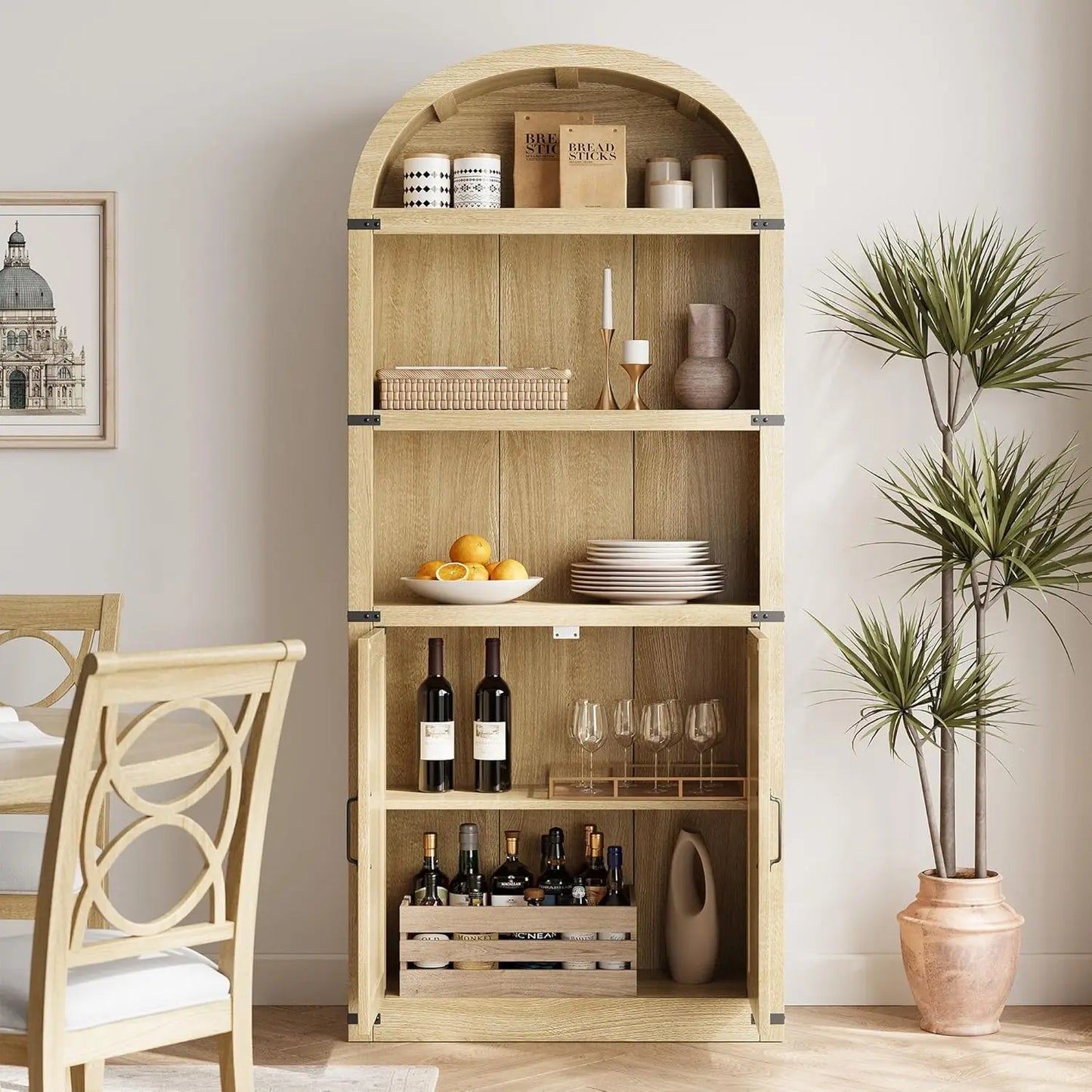HobbyLane Arched Doors Bookcase Farmhouse Wooden Shelf