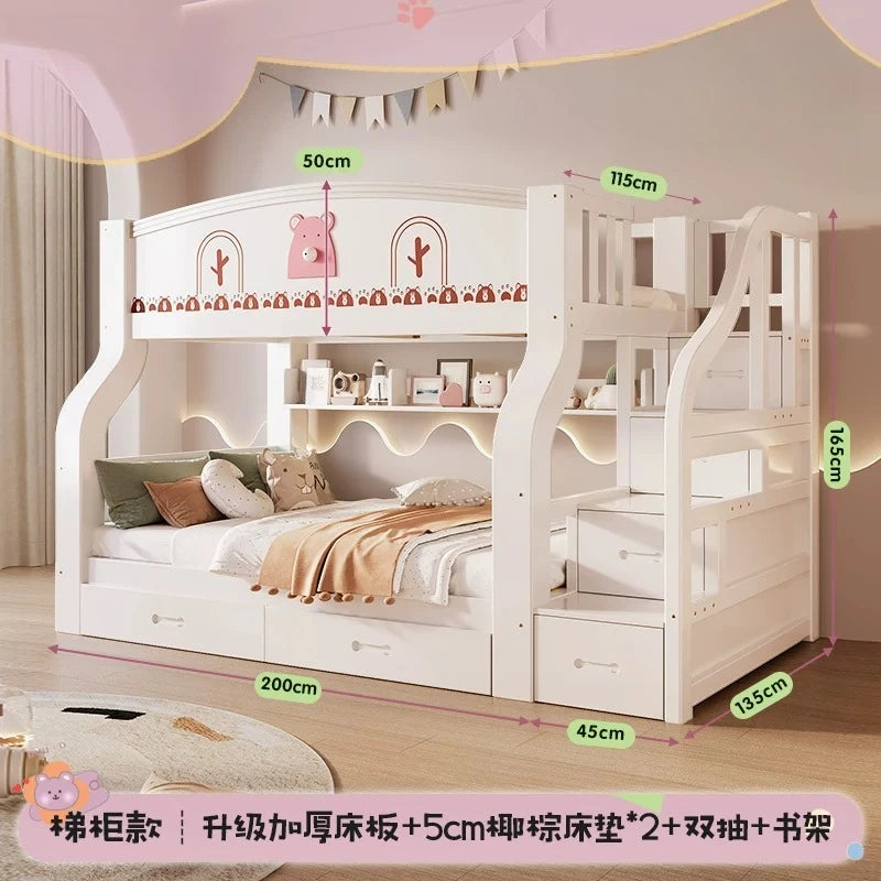 Multi-functional Wooden Bunk Bed For Kids Cabinet Double Bed Storage Drawers 2 People Decker Kids Bed Frame Bedroom Furniture