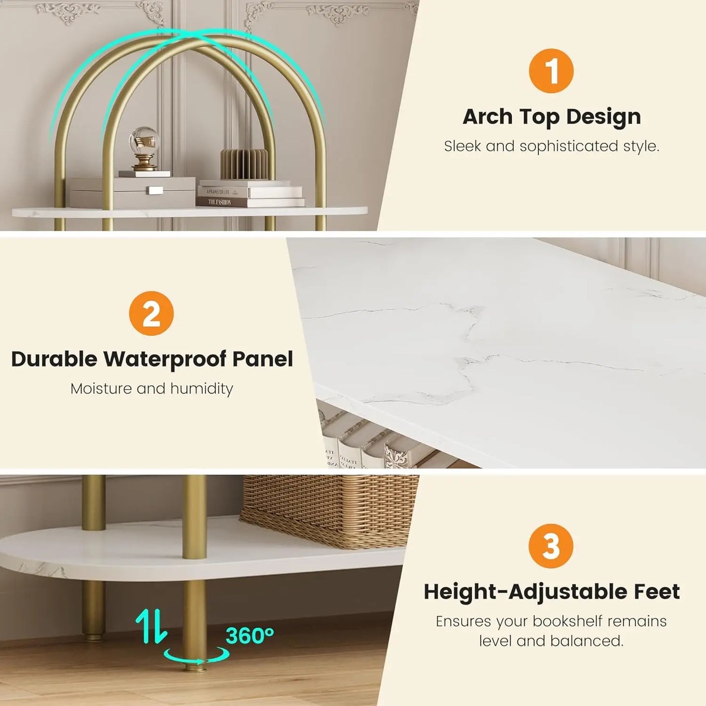 71" Arched Bookshelf 5 Tier Bookcase Open Bookshelf with Metal Frame Plant Stand Freestanding Display Rack Tall Shelving