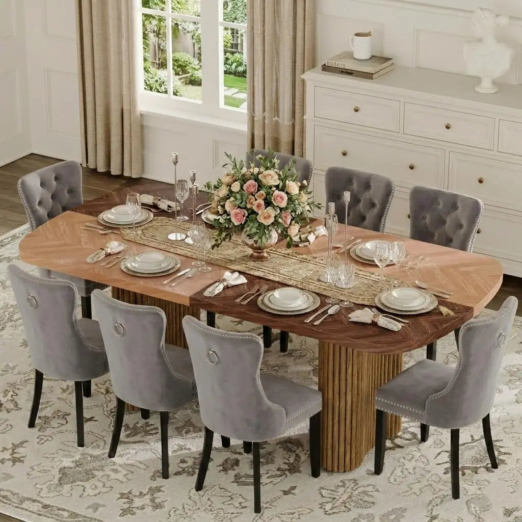 79" Dining Table Set for 8,Large Rectangular Dining Table Set for 8 with Cushioned Chairs,Modern Mid-Century Wood, Custom