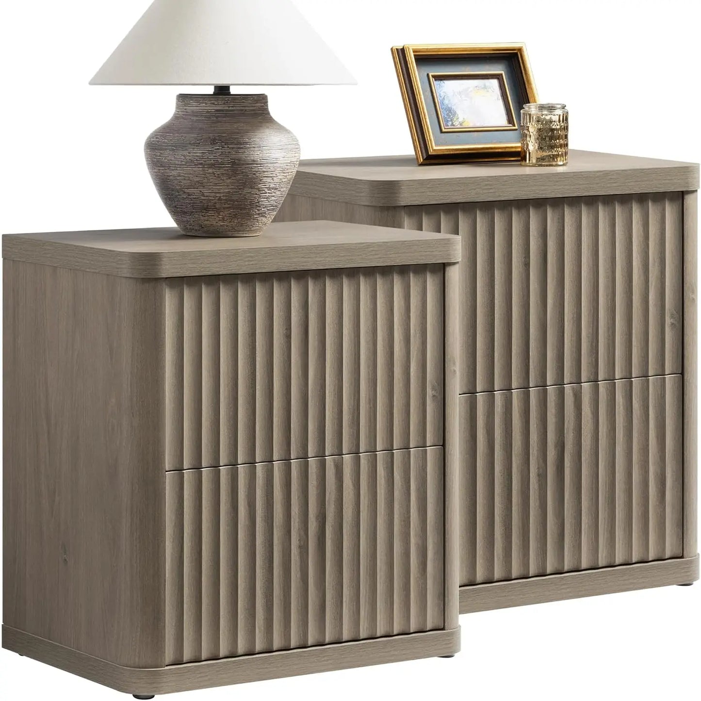 Night Stand Set of 2 Nightstands with 2 Drawers Storage Bedside Table Large Fluted Bed Side End Table Modern 24.4", Customized