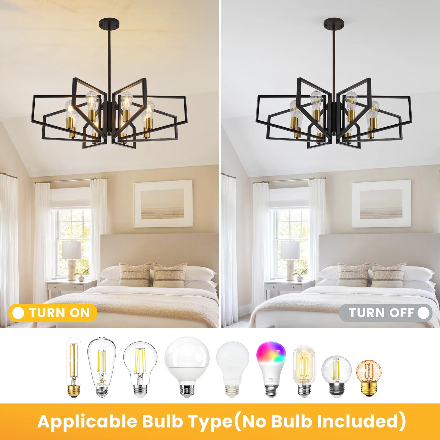 Geometric 8-Light Chandelier With Adjustable Height Iron Frame