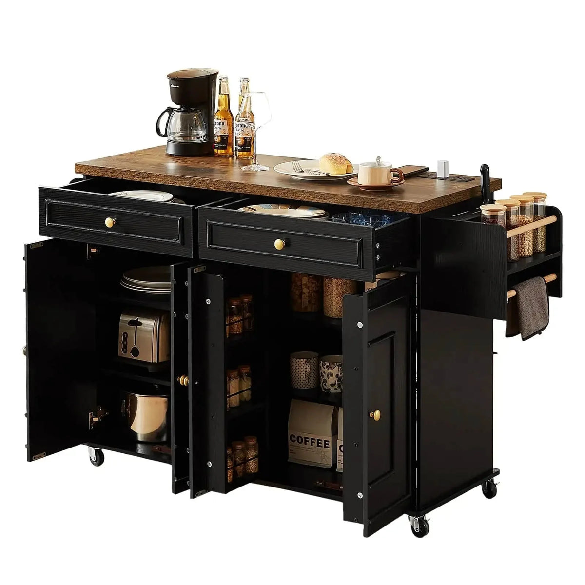 Wooden Rolling Kitchen Island Cart With Drop Leaf Storage The Pet & Home Store