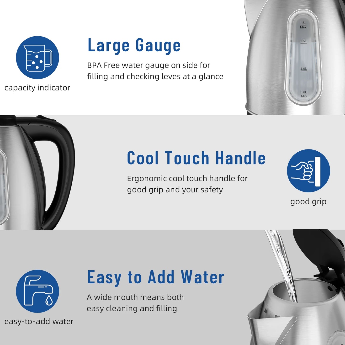 CACHOO Stainless Steel Electric Kettle With Auto Shut Off 1100W