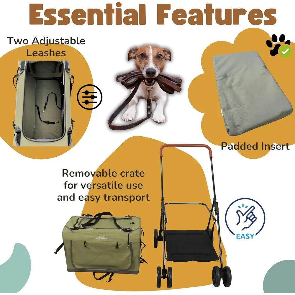 Ticify 2in1 Pet Stroller With Detachable Carrier For Travel