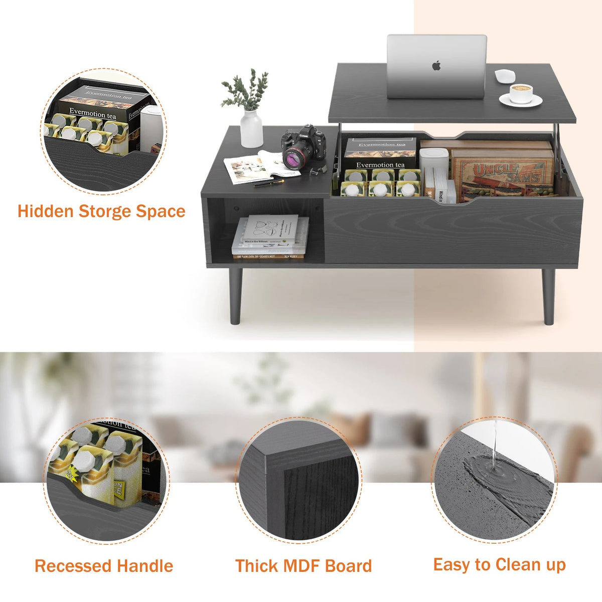 JHK Lift Top Coffee Table With Storage Shelf For Living Room The Pet & Home Store