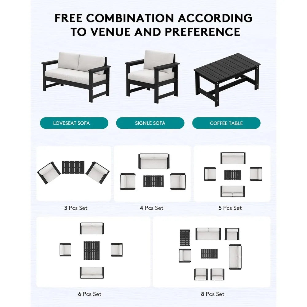 HDPE Outdoor 4-Piece Sofa Set With Cushions For All Weather