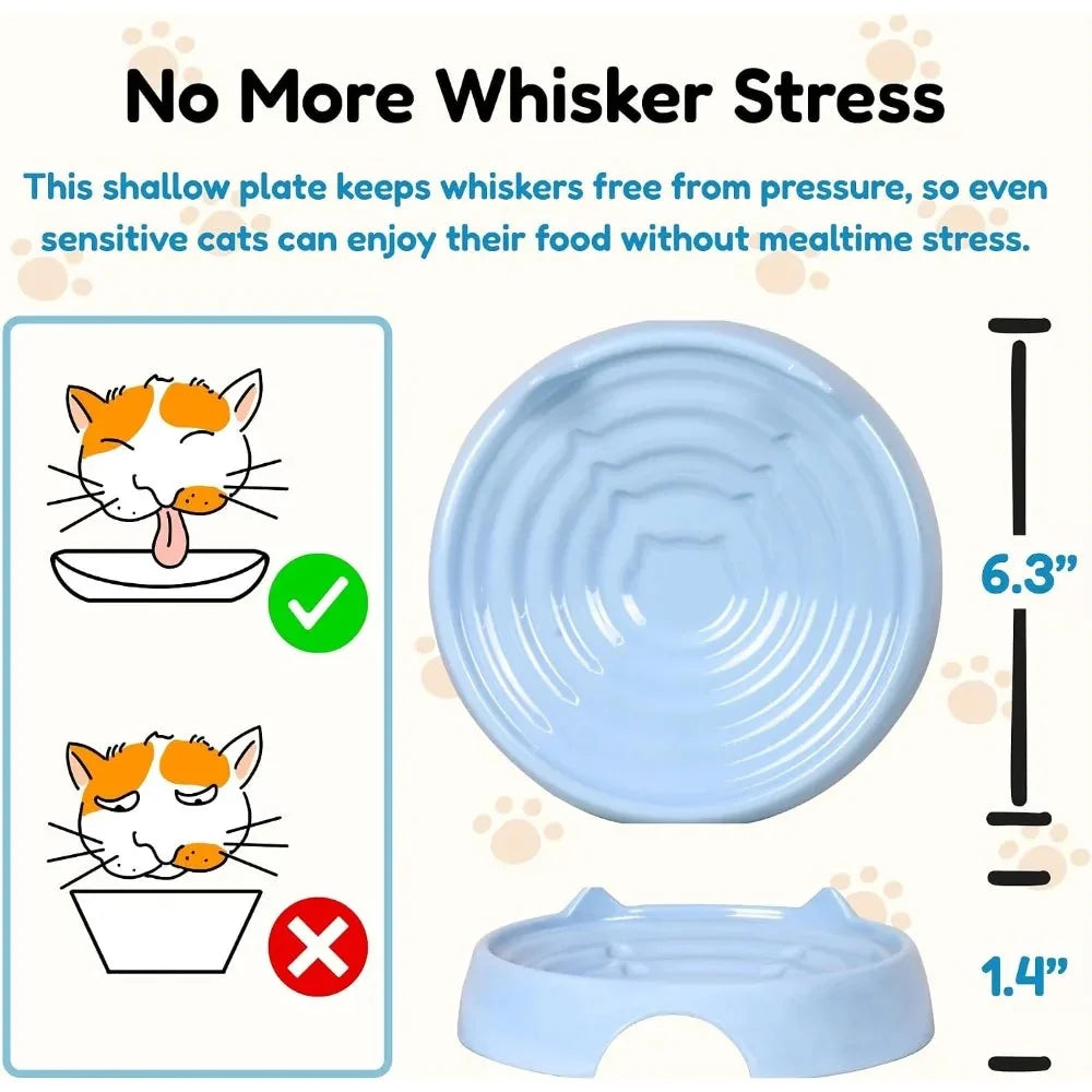 Whisker Friendly Cat Food Bowl for Indoor Cats Shallow Wide Dish Relieves Whisker Fatigue Non Slip Pet Bowl for Wet and Dry Food Ceramic Style Melamine Feeder with Non Skid Ring for Kittens and Adult Cats Easy Clean Blue The Pet & Home Store