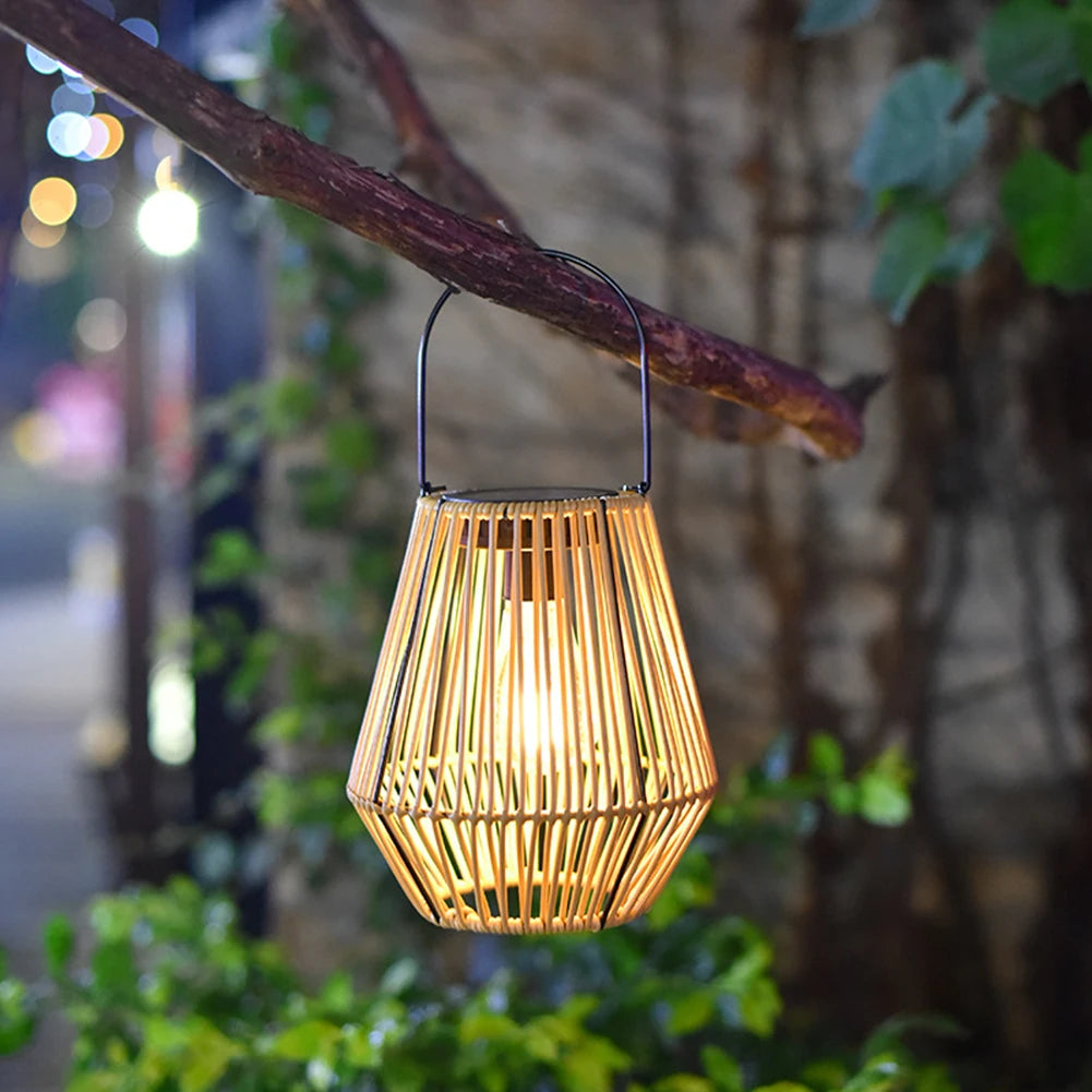 Alloet Solar Hanging Lantern Waterproof IP65 Rattan Bamboo Outdoor Lamp