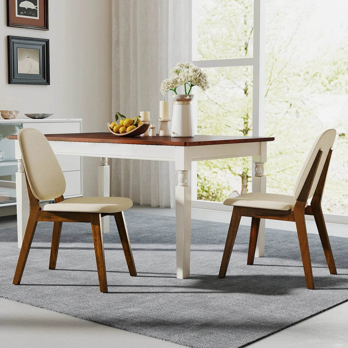 Modern Dining Chair Set of 2 w/ Upholstered Backrest Seat Linen Fabric for Room The Pet & Home Store