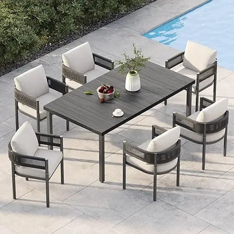 Outdoor 7-Piece Patio Dining Set With Metal Woven Chairs