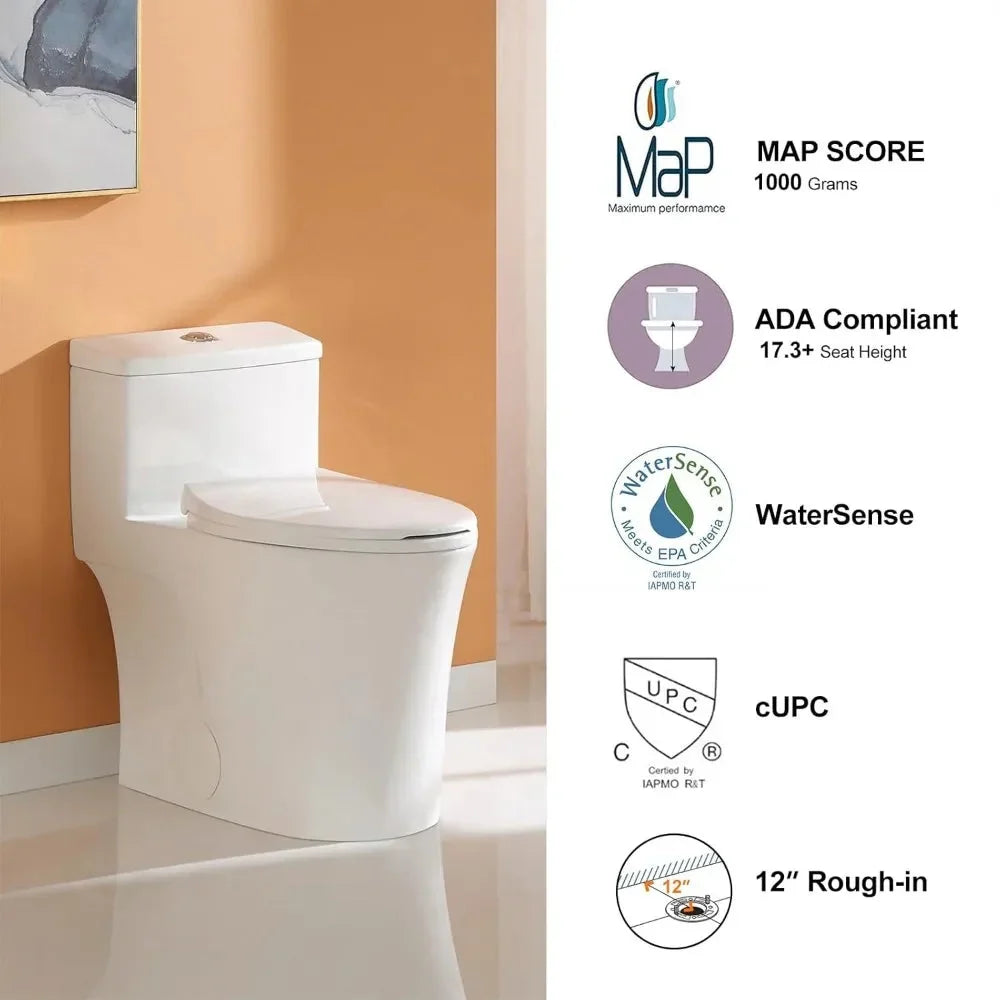 T0338W Compact One Piece Toilet with Comfort Chair Seat ADA Height 17.3", Elongated Dual Flush 0.8/1.28 GPF and MAP 1000g The Pet & Home Store