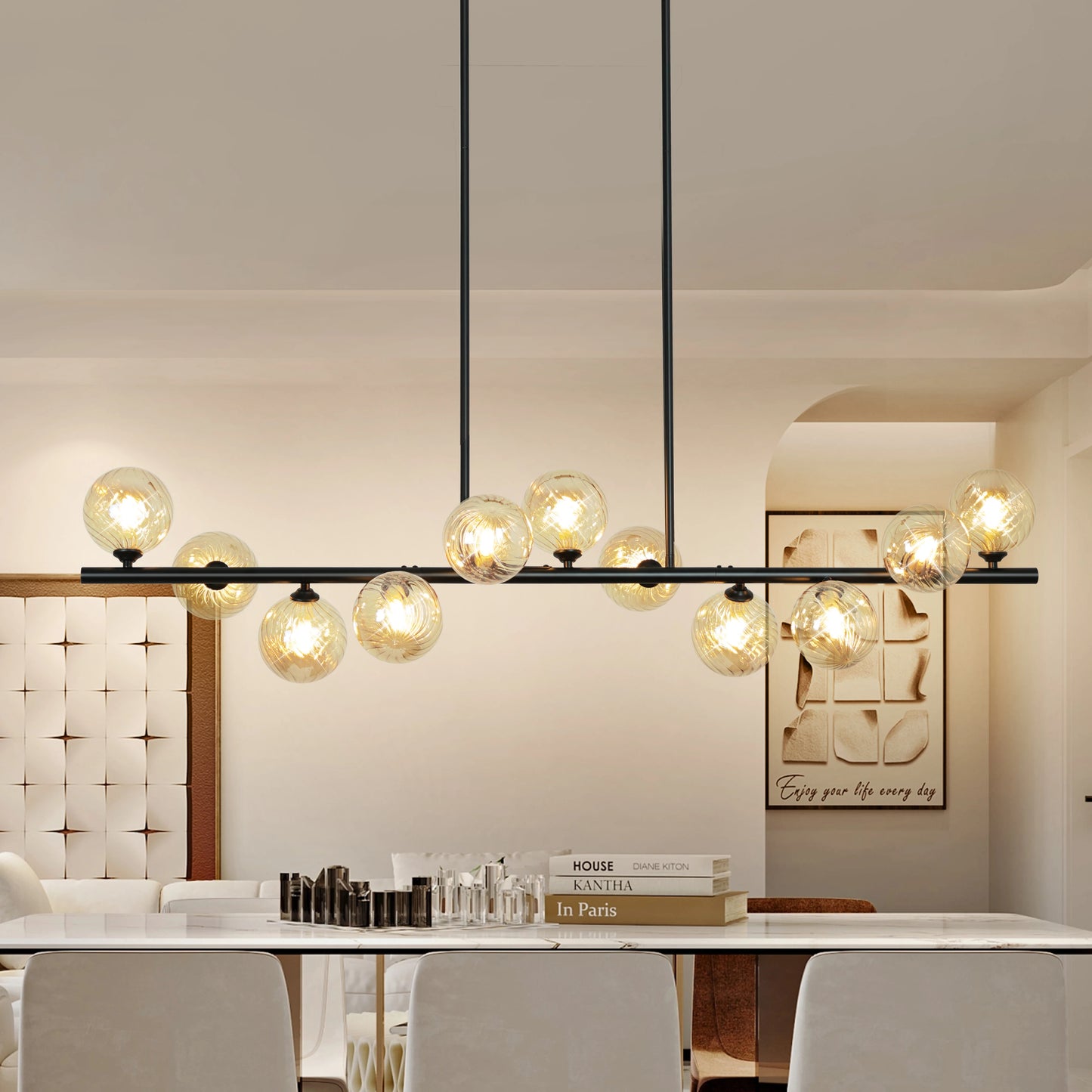 11 Light Linear Bubble Chandelier Adjustable Height For Dining Room