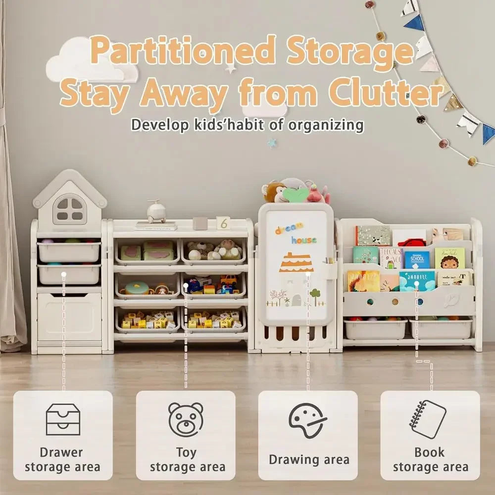 Kids Toy Storage Organizer With 10 Removable Bins And 3 Tier Shelves