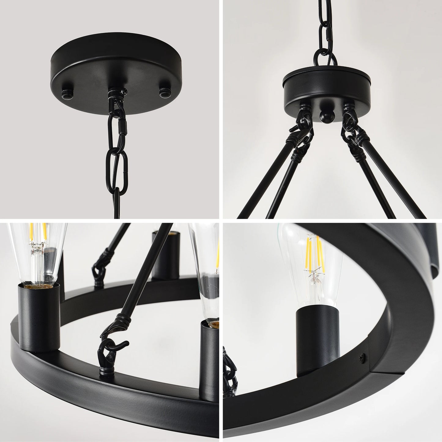 Six-Light Wagon Wheel Chandelier, Farmhouse Modern