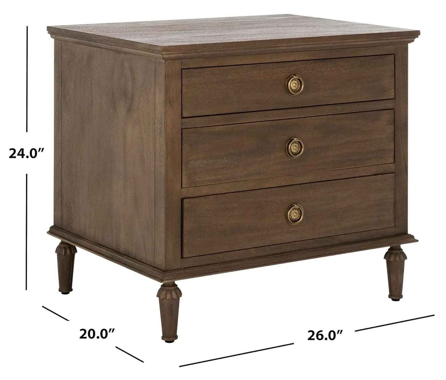 Lisabet 3 Drawer Wood Nightstand Minimalist Fully Assembled