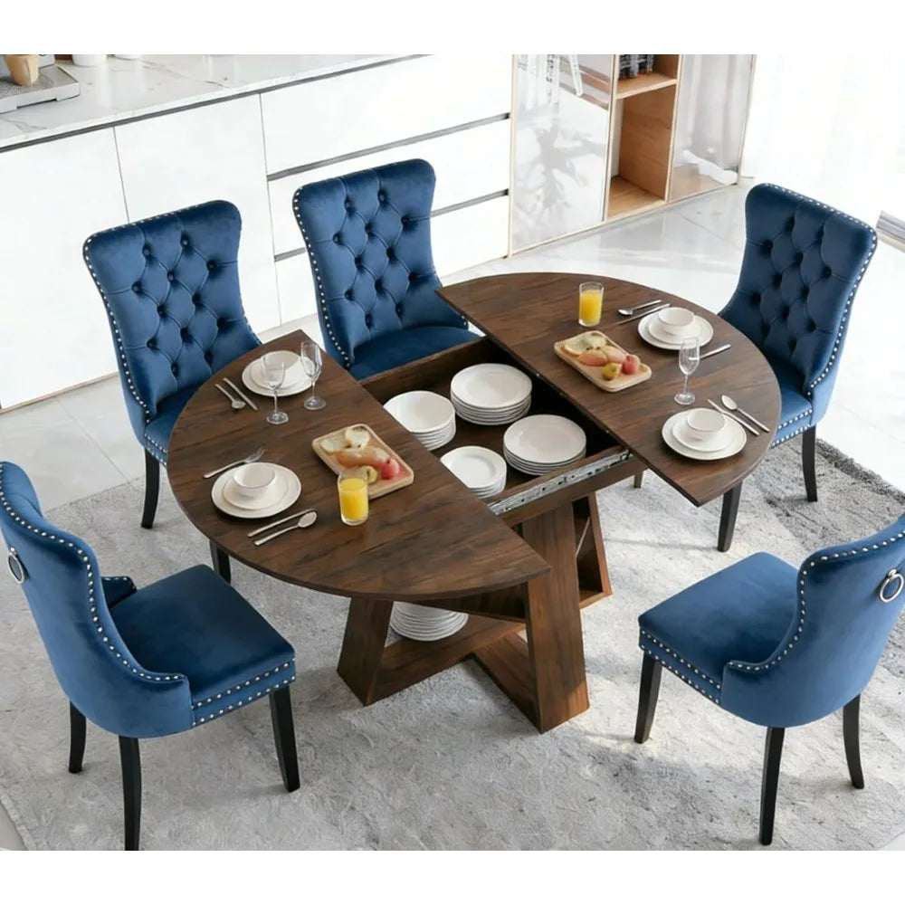 MOYU Extendable Oval Dining Table Set With Velvet Tufted Chairs