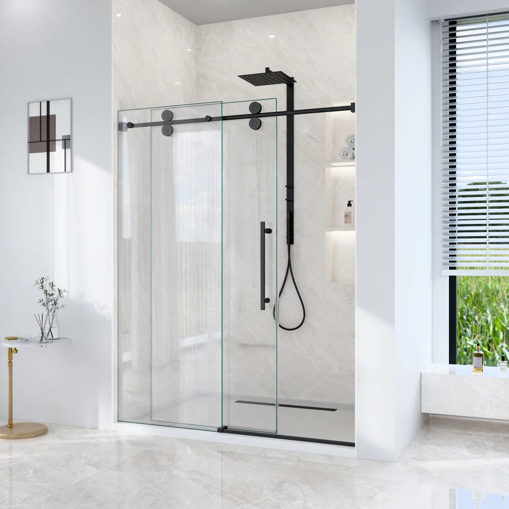 Frameless Single Sliding Shower Door With Tempered Glass Bypass Design