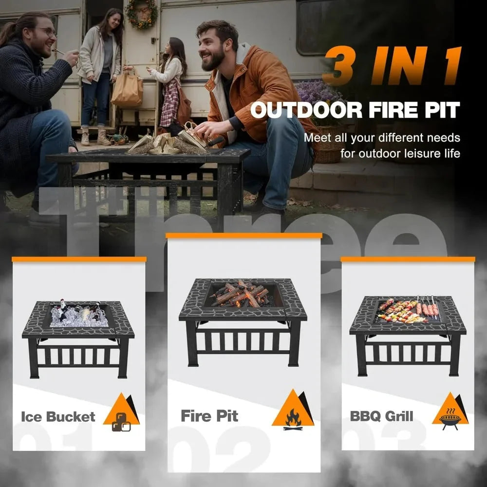 Devoko Outdoor Fire Pit, 32 Inch Firepit Table Metal Outdoor Fireplaces with Waterproof Cover for Outside Patio Camping (Silver) The Pet & Home Store