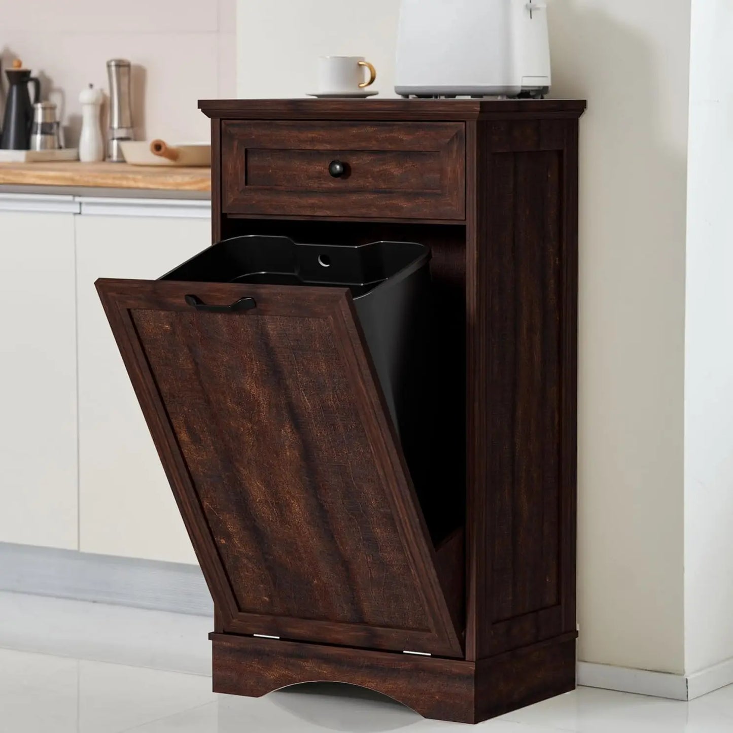 13 Gallons Tilt Out Trash Cabinet Freestanding Kitchen Trash Bin Cabinet Wood Garbage Recycling Cabinet with, Customized