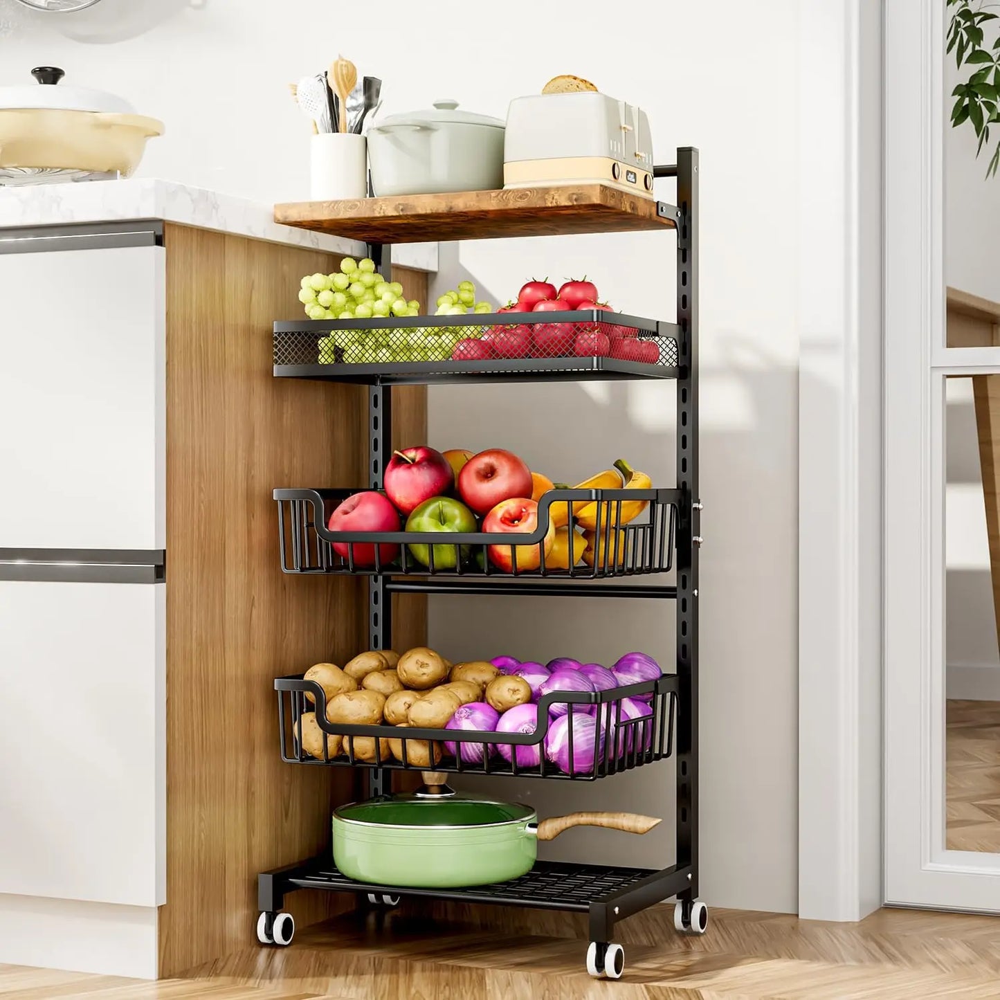 Fruit Basket Kitchen Cart 5 Tier Adjustable Vegetable Storage Rack