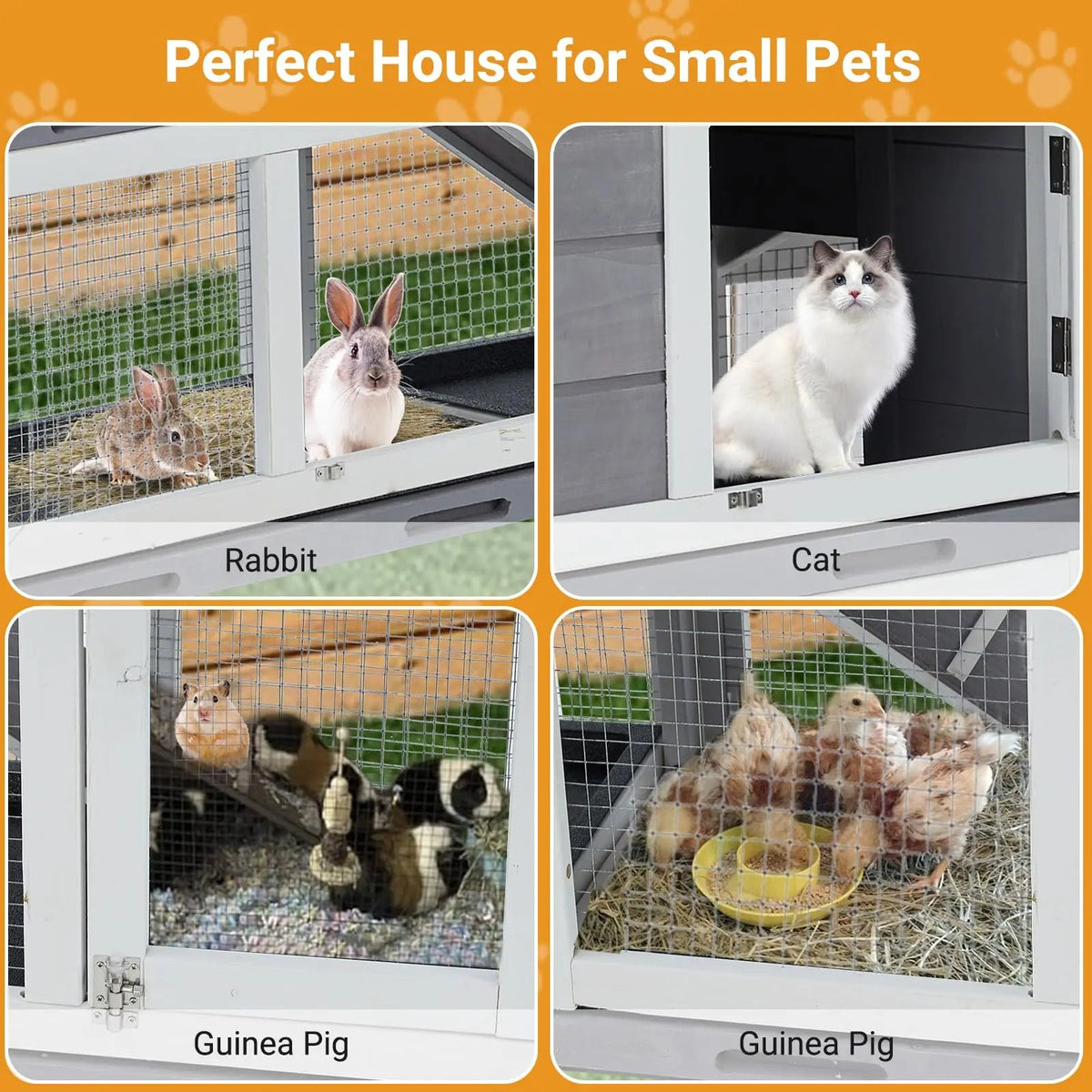 63in Bunny Hutch Indoor, Wooden Rabbit Cage 2-Tier With 3 Removable Trays, Waterproof Roof Bunny House Outdoor Coop The Pet & Home Store