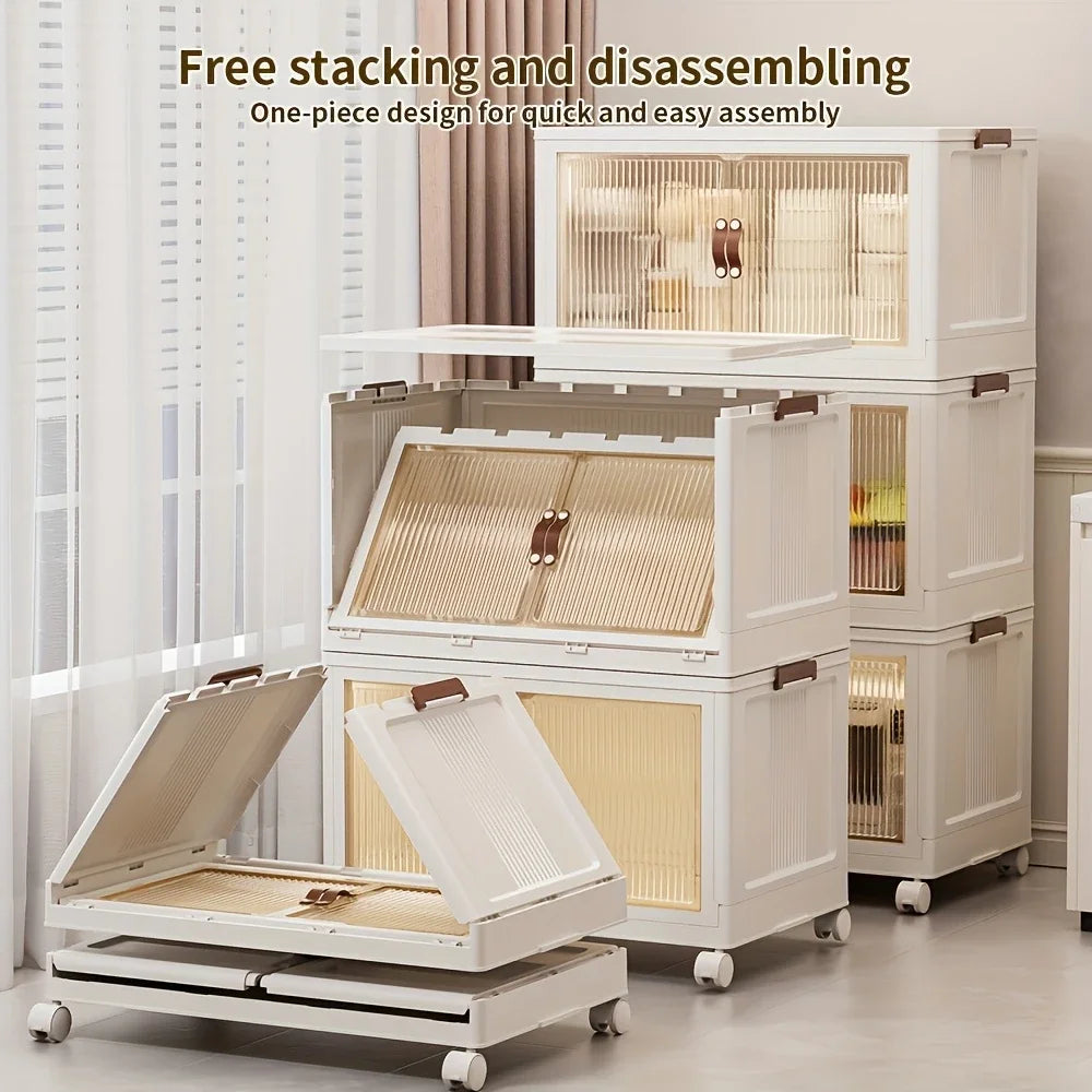 Foldable Storage Cabinet With Wheels, 2/4 Layers Multi-Functional Box