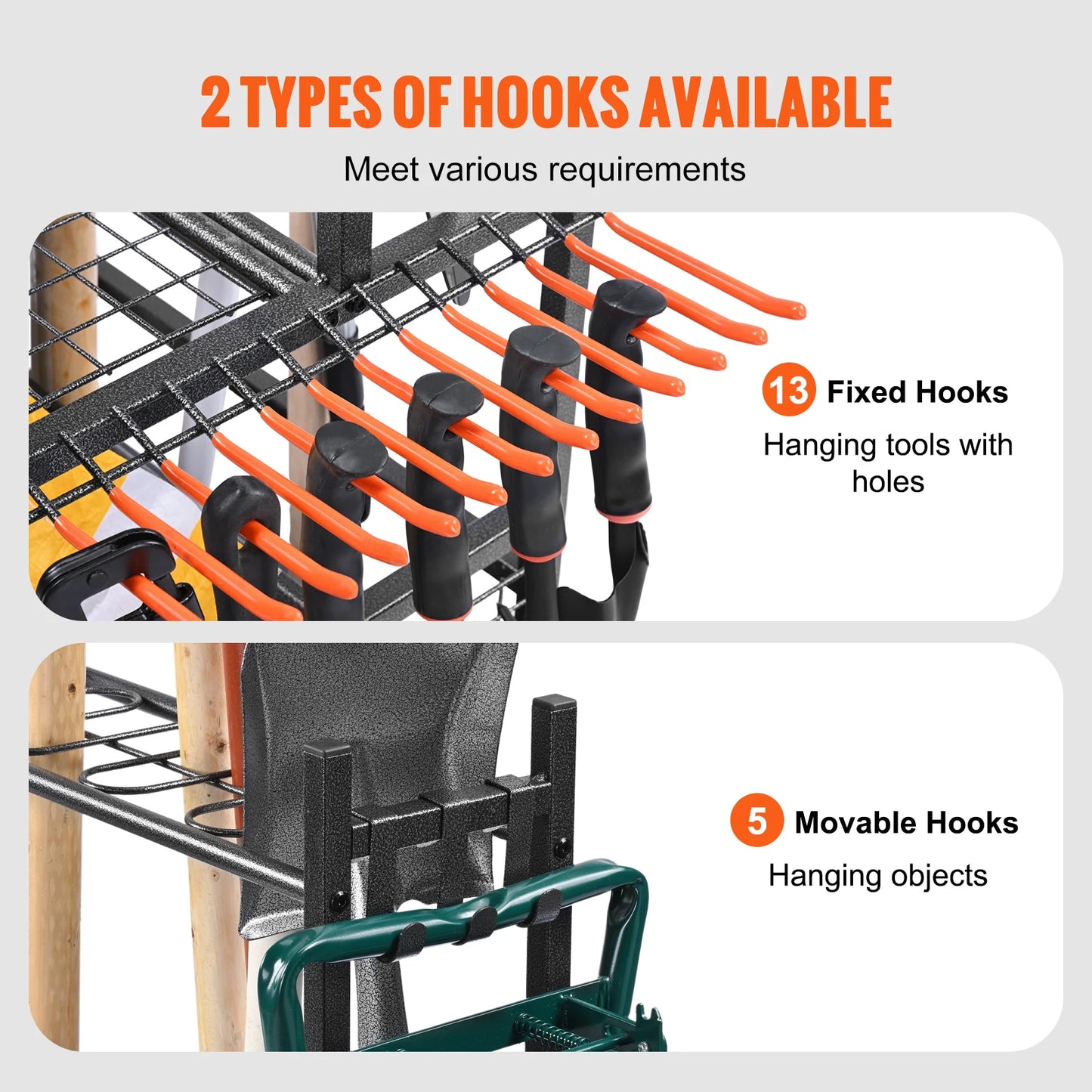 SucceBuy 16-Slot Garden Tool Organizer Rack With Hooks And Wheels