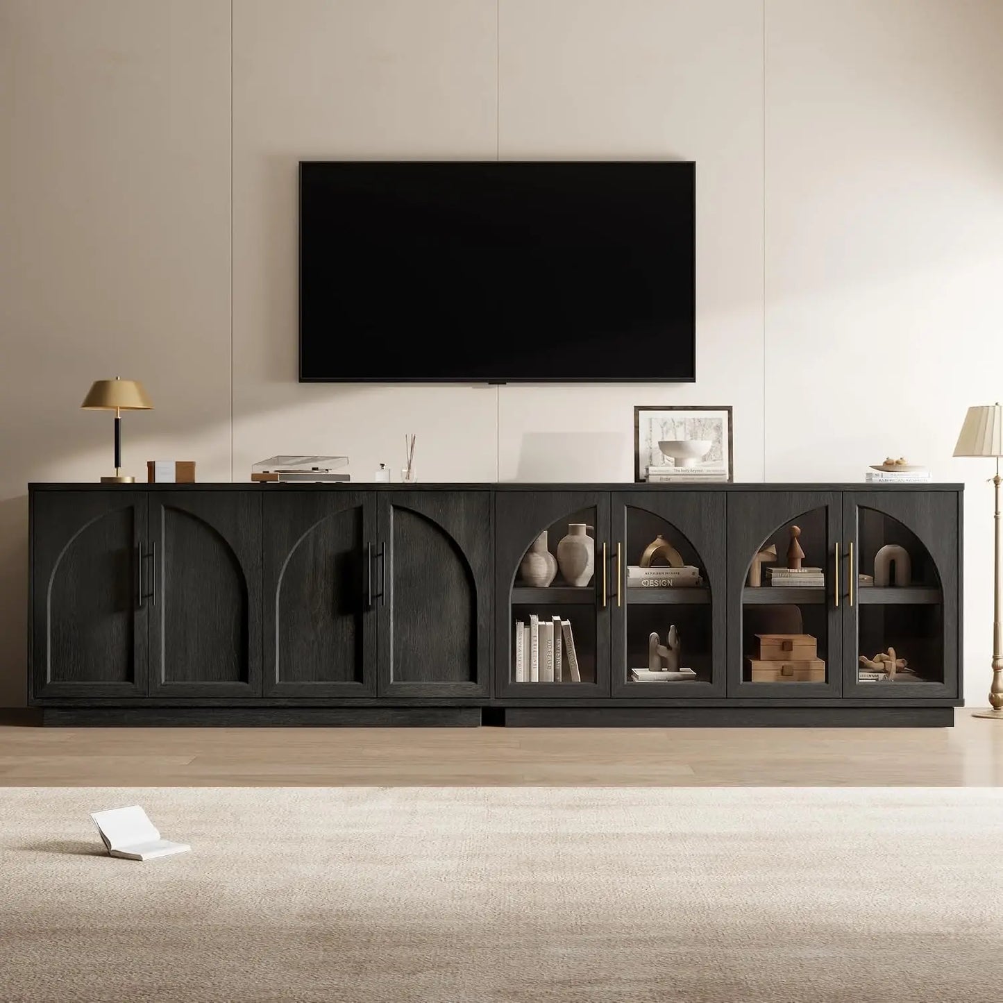 Buffet Cabinet With Glass Doors Modern Arched Sideboard