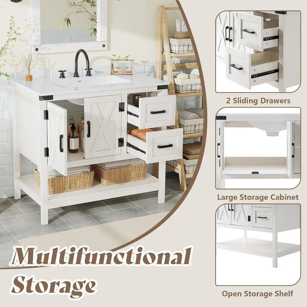 Farmhouse Vanity With Sink And Barn Door Cabinet