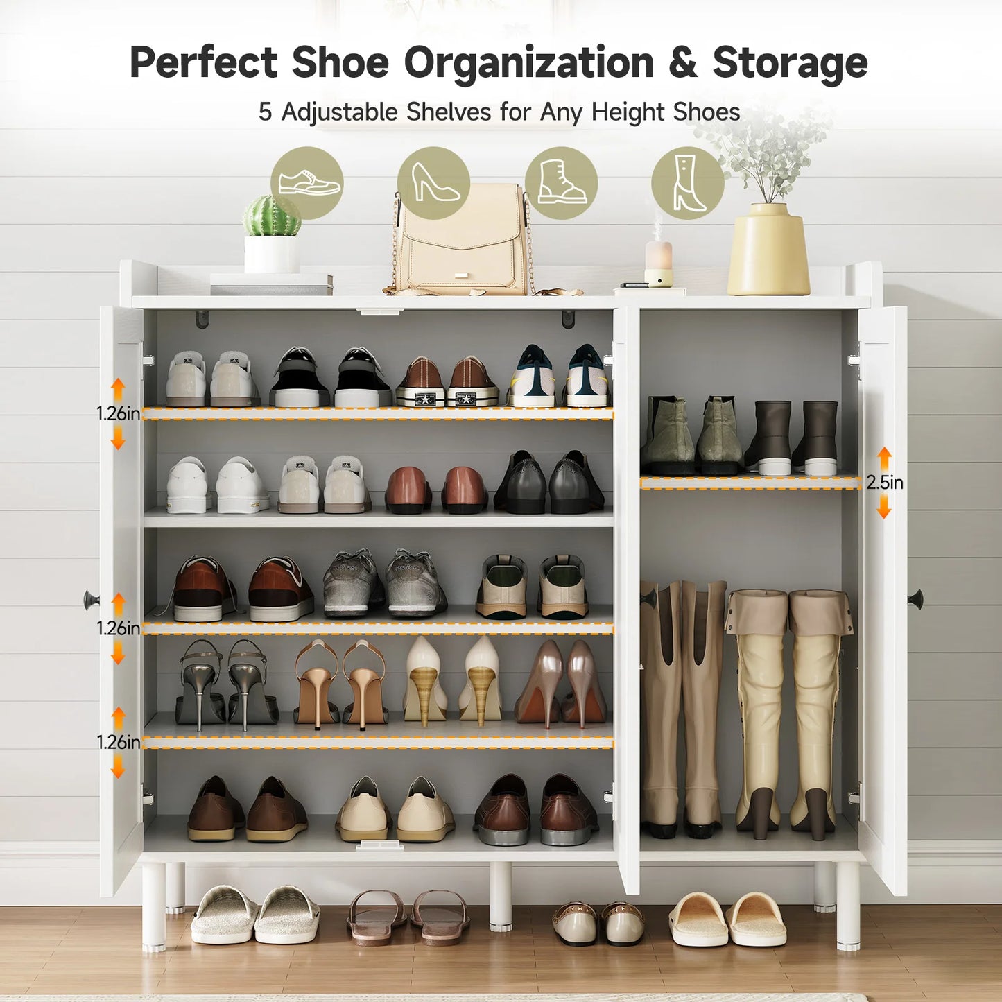 ONBRILL Shoe Cabinet With 3 Doors, 30 Pairs Storage
