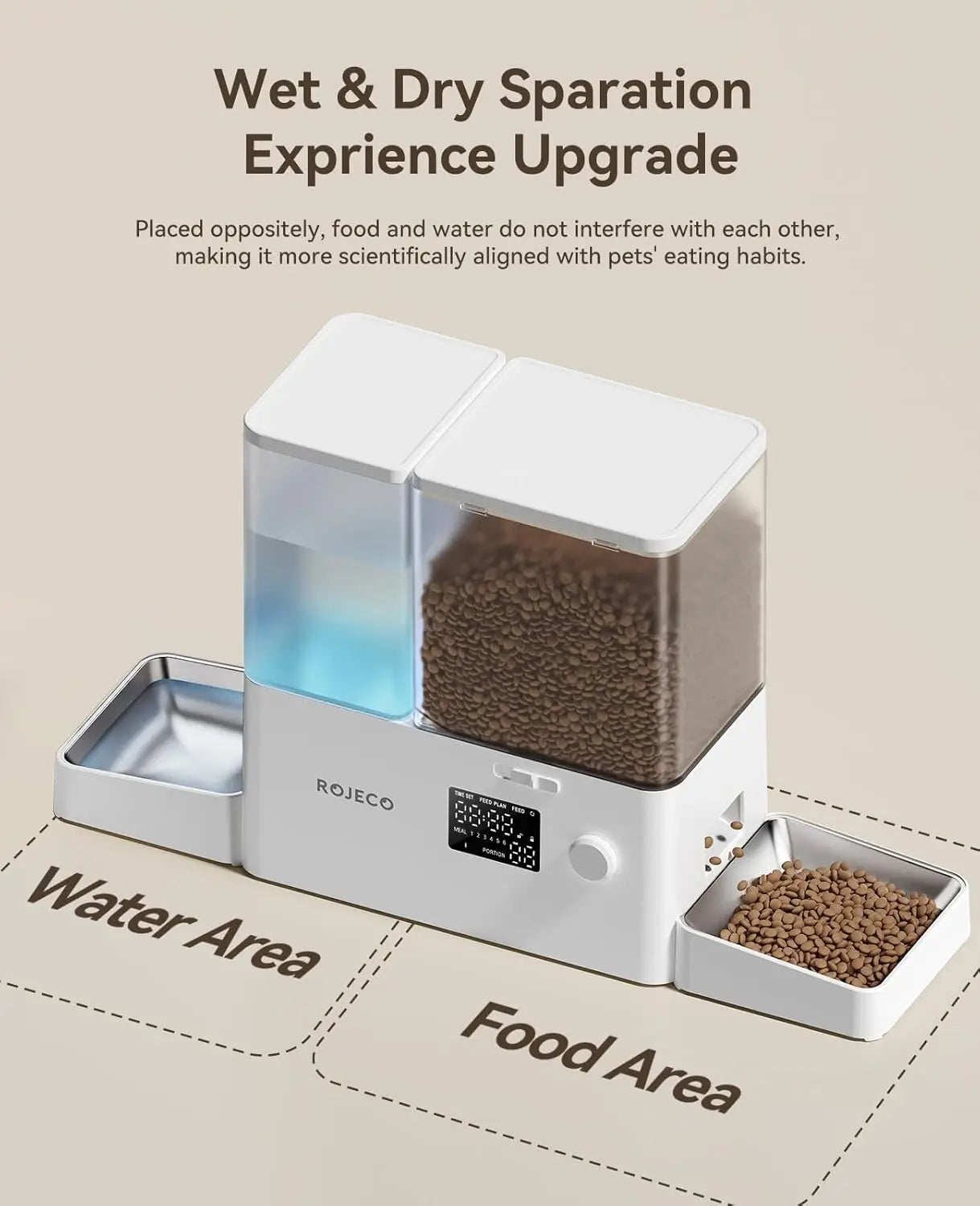 2-in-1 Automatic Cat Feeder and Water Dispenser, 8.5L Large Capacity Stainless Steel Bowls for Cats Small Dogs Puppies