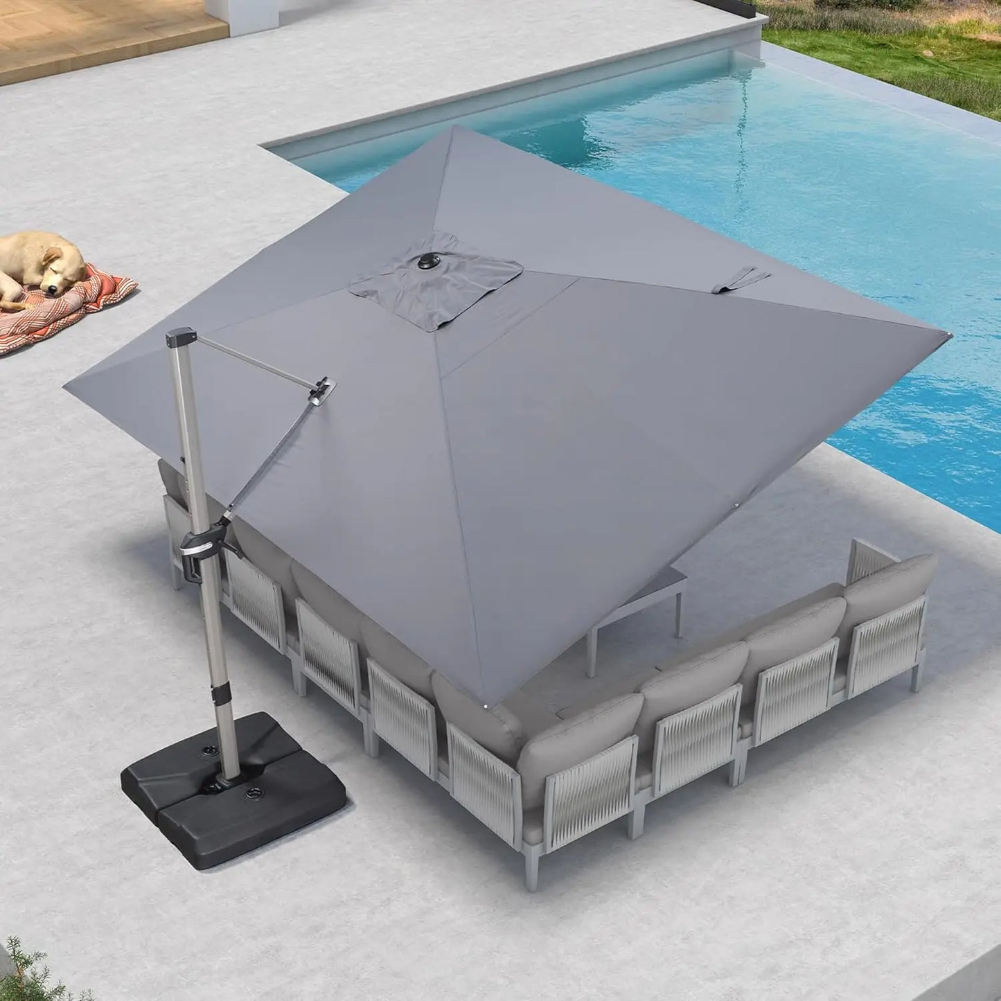Rectangle Cantilever Umbrella, Aluminum Offset Umbrella with 360° Rotation, Champagne Frame for Pool Deck Garden, 10' X 13' Beig