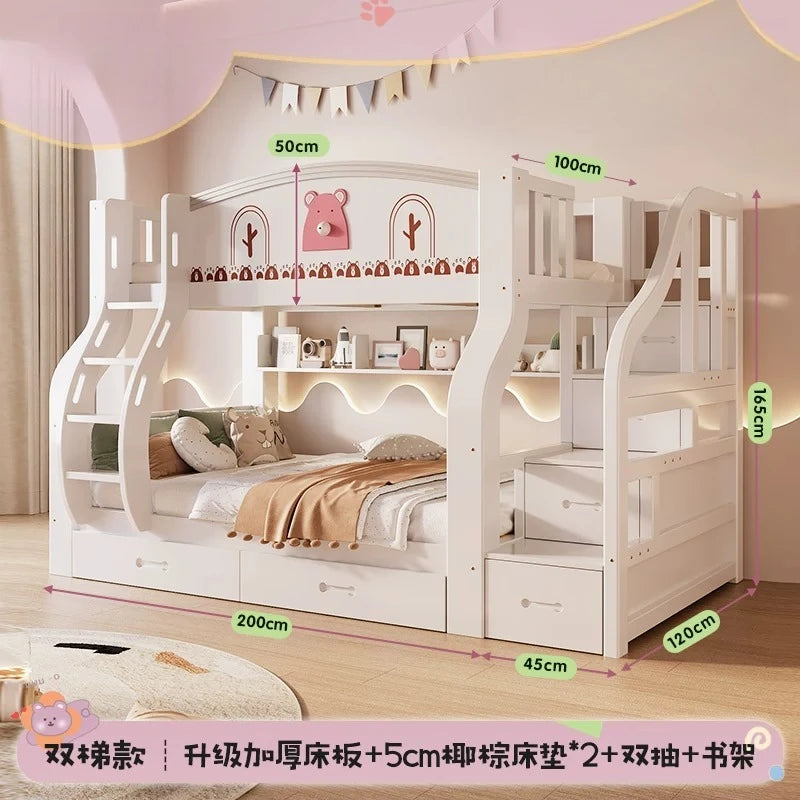 Multi-functional Wooden Bunk Bed For Kids Cabinet Double Bed Storage Drawers 2 People Decker Kids Bed Frame Bedroom Furniture