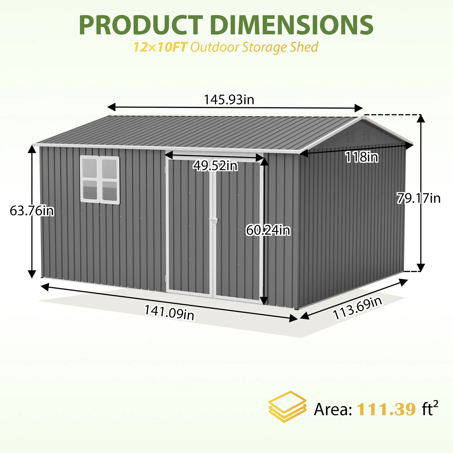 LZBEITEM Lockable Waterproof Metal Outdoor Storage Shed For Backyard