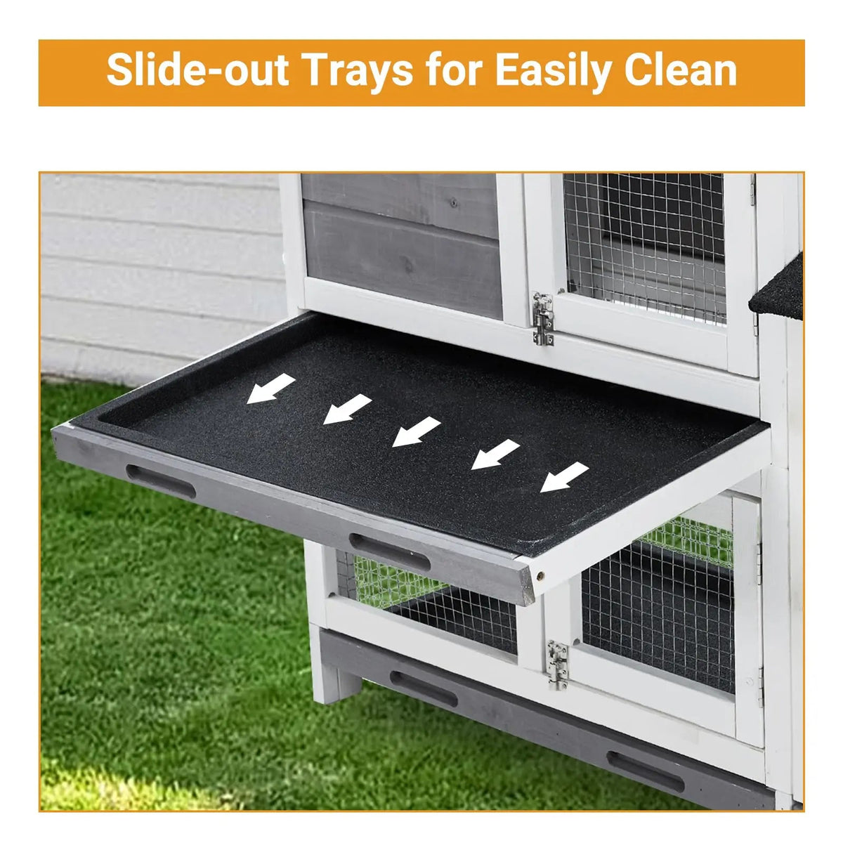 63in Bunny Hutch Indoor, Wooden Rabbit Cage 2-Tier With 3 Removable Trays, Waterproof Roof Bunny House Outdoor Coop The Pet & Home Store