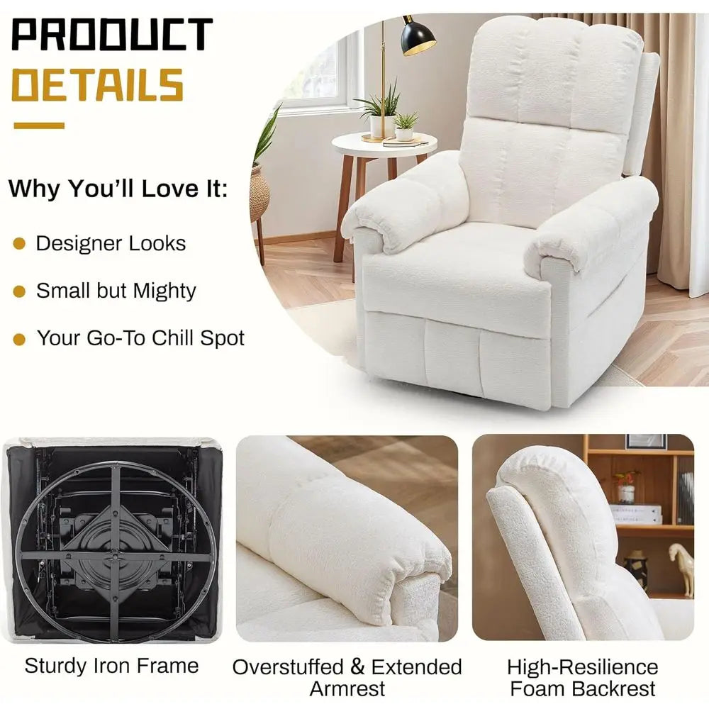Recliner Chair, Swivel Rocker Recliner Chair or Adults, Small Recliners or Small Spaces, Upholstered Manual Recliner with Side k The Pet & Home Store
