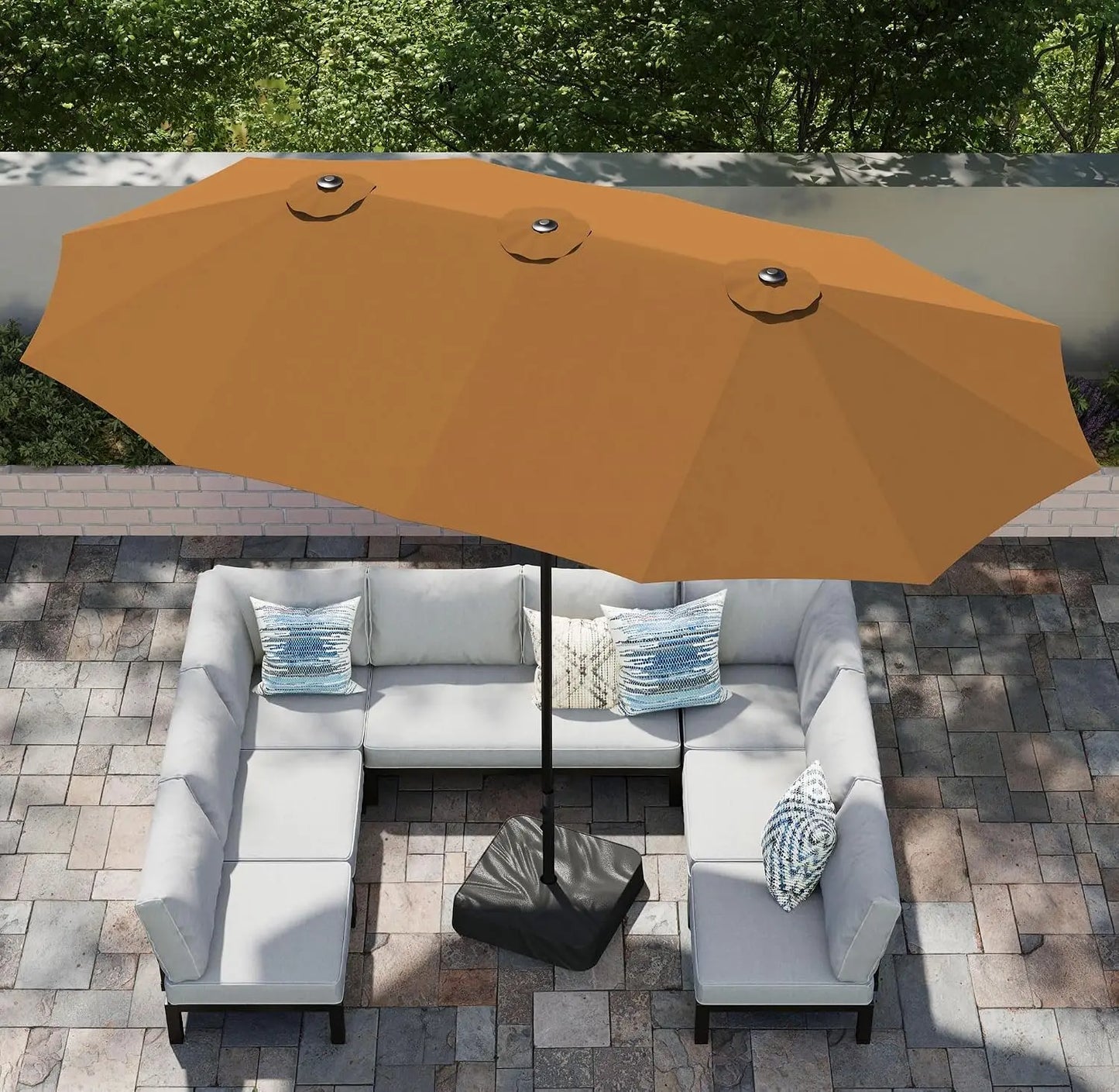 15' Double-Sided Rectangular Large Market Patio Umbrella with Base Included, Customized