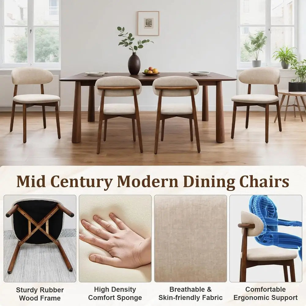 LISM Farmhouse Upholstered Wooden Dining Chairs With Curved Back