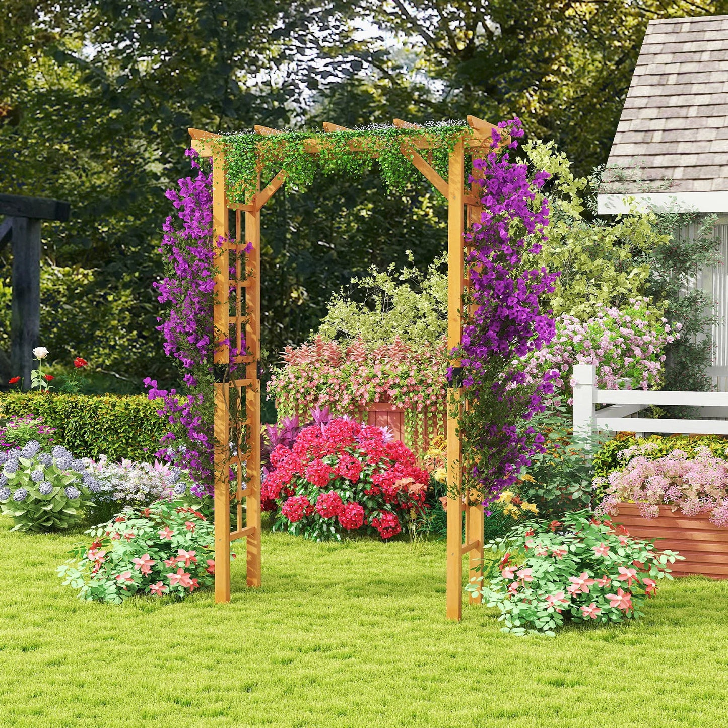 LIFEZEAL Garden Arch Wood Arbor For Climbing Plants