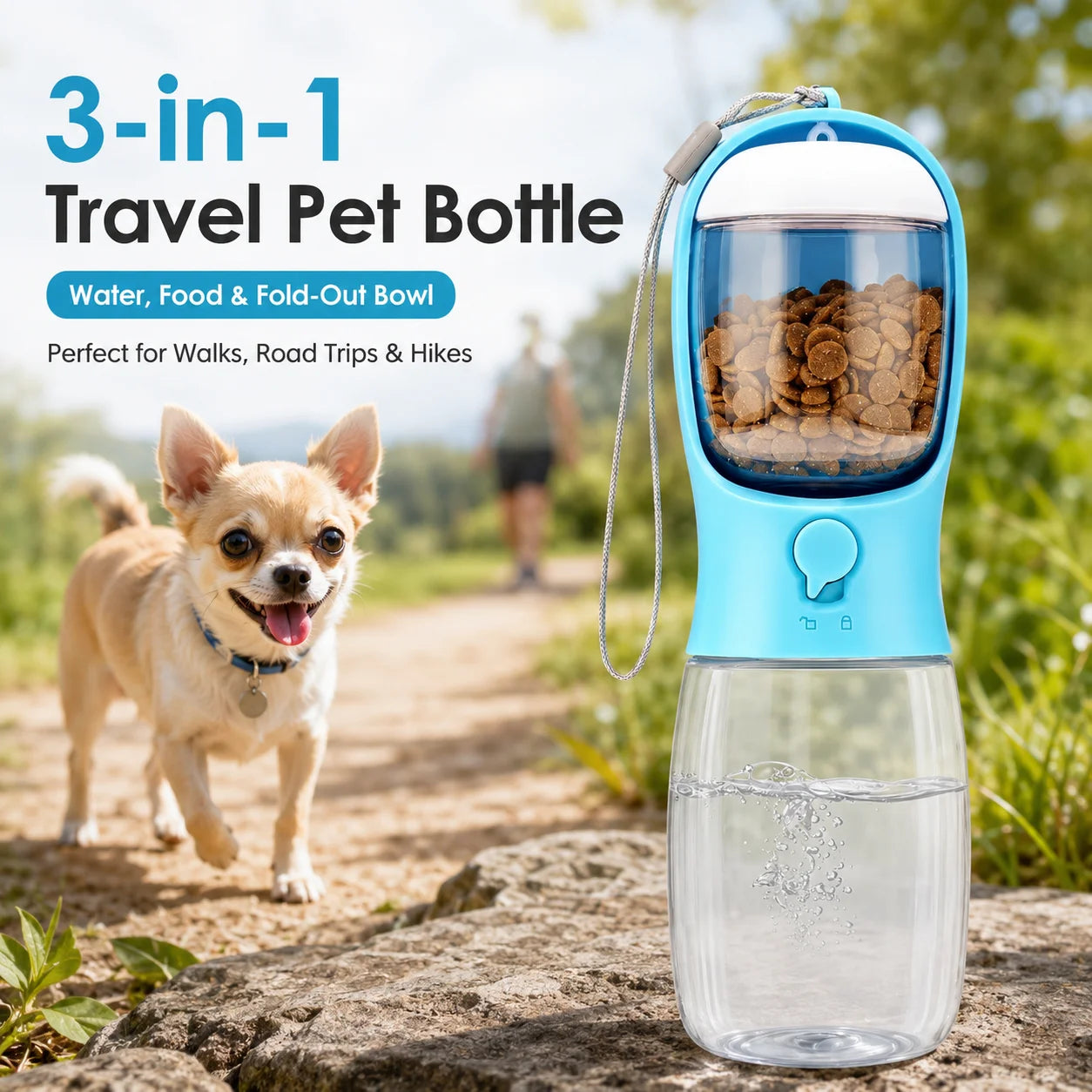 3 In 1 Portable Pet Water Bottle With Food Dispenser