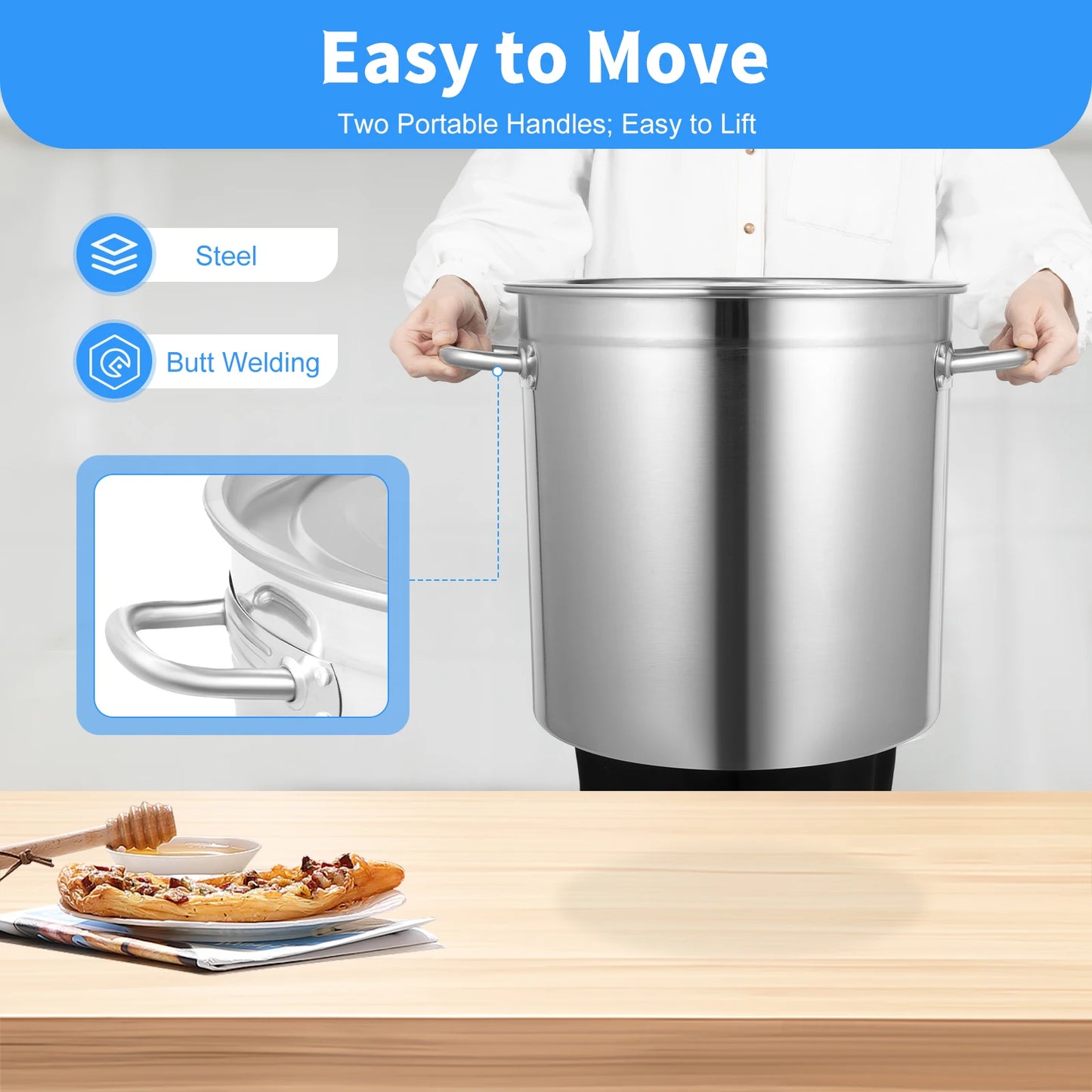 Stainless Steel Stock Pot With Lid And Durable Handles