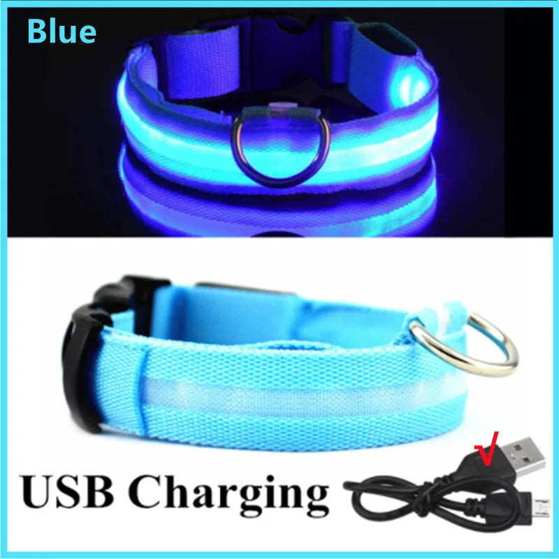 USB Rechargeable Luminous Pet Collar With Adjustable Led Night Light