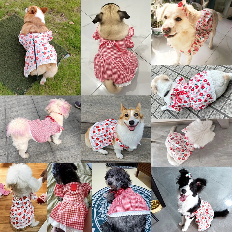 Floral Plaid Summer Pet Dress For Dogs And Cats Deluxe