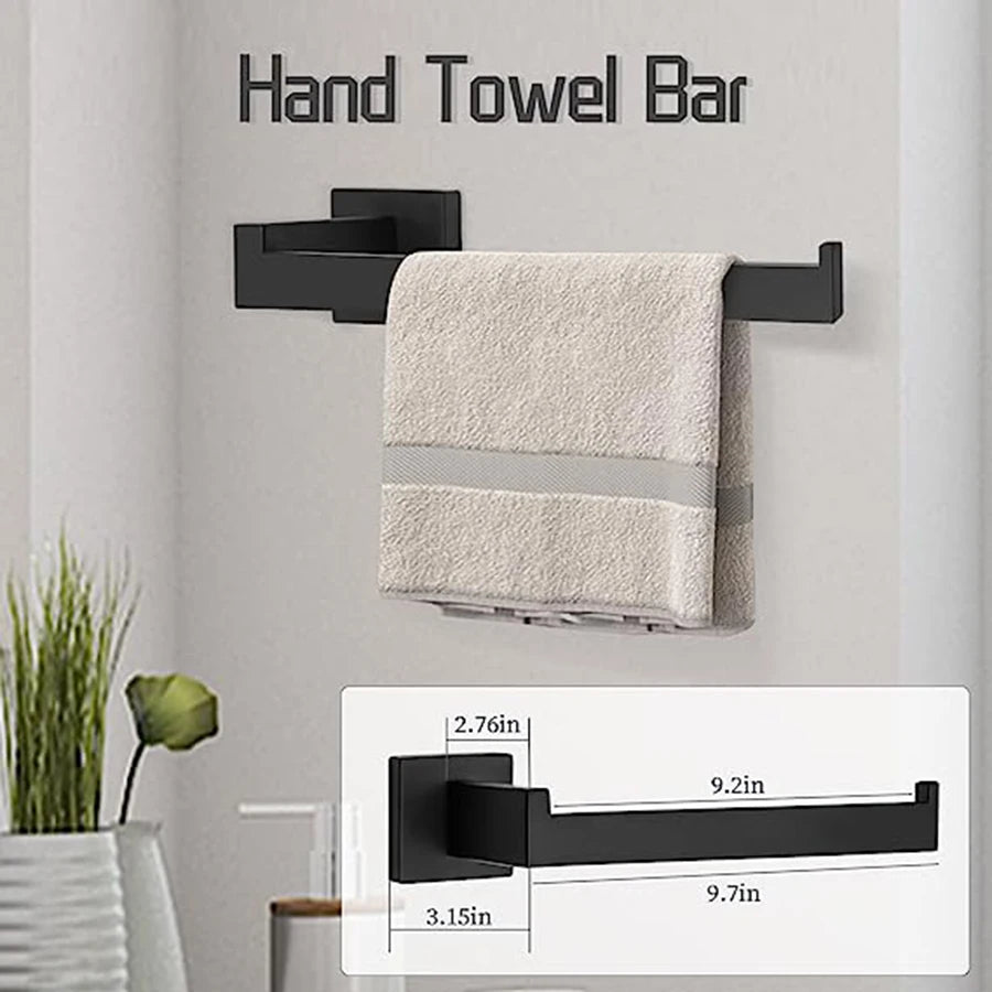 7-Piece Stainless Steel Bathroom Hardware Set With Towel Rail Hooks