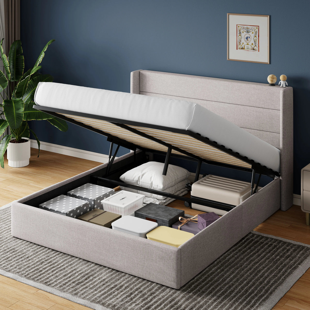 Lift Up Storage Bed with Wingback Headboard | Several Sizes, Colors The Pet & Home Store