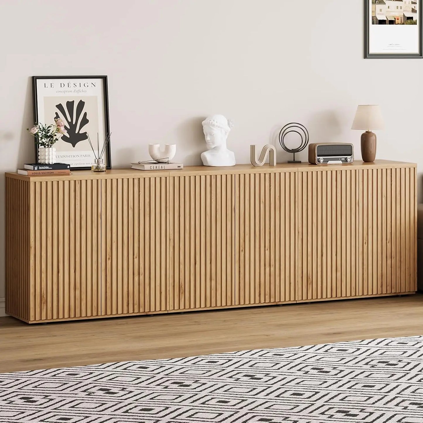 Mid Century Wood Sideboard Buffet Storage Credenza With Arched Doors